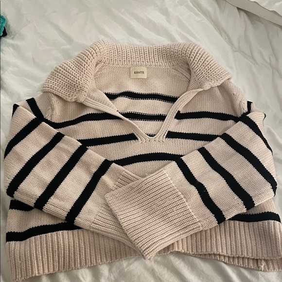 KHAITE The Evi Sweater Custard Black Stripe XS 100% Cashmere - Picture 3 of 8